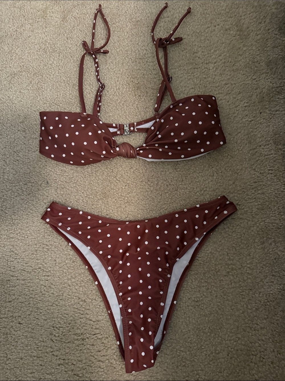 Polka Dot Brown Two-Piece Bikini Set